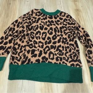 Leopard Print Sweater with Green Accents